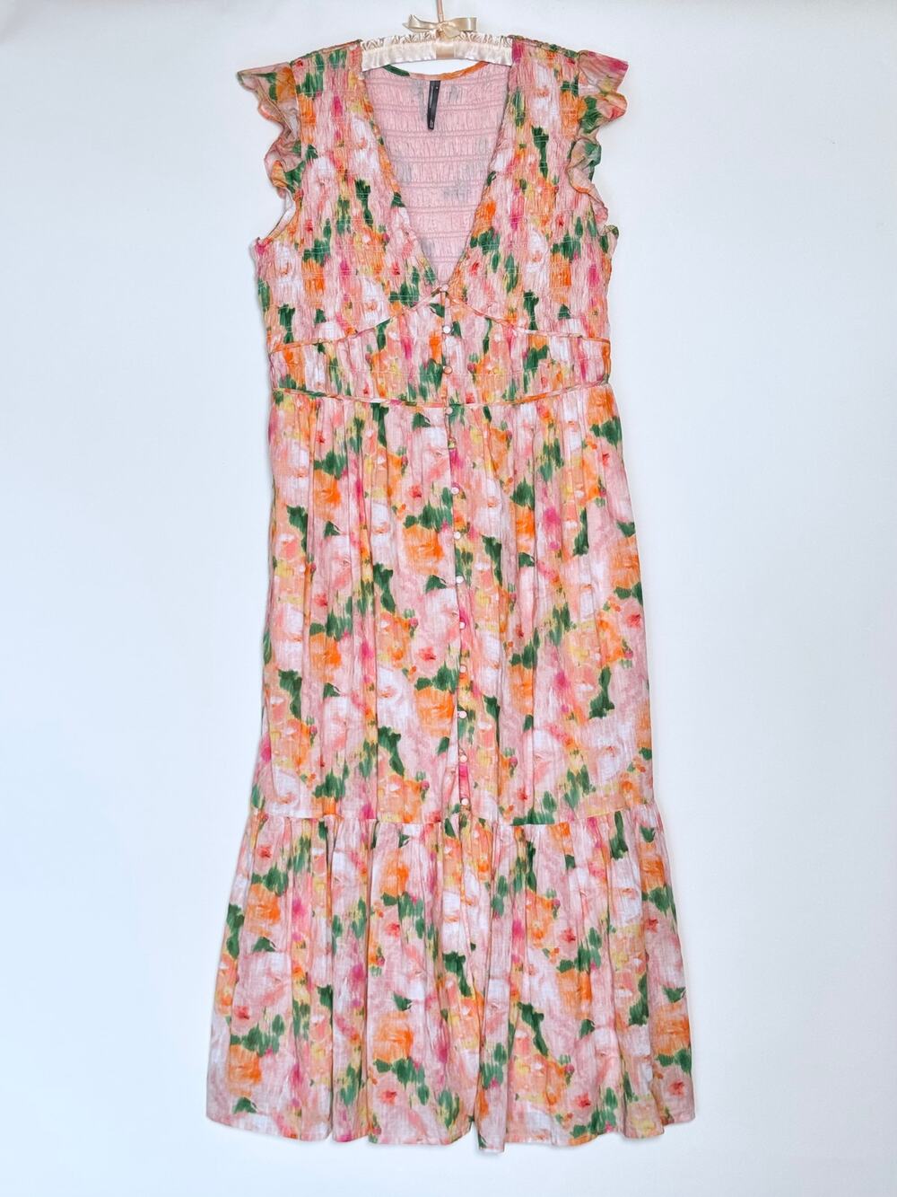 Anthropologie Peregrine Floral Smocked Buttonfront Midi Sun Dress XL Romantic